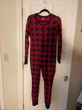L.L. Bean Red and Black Buffalo Plaid One-Piece Pajama Romper